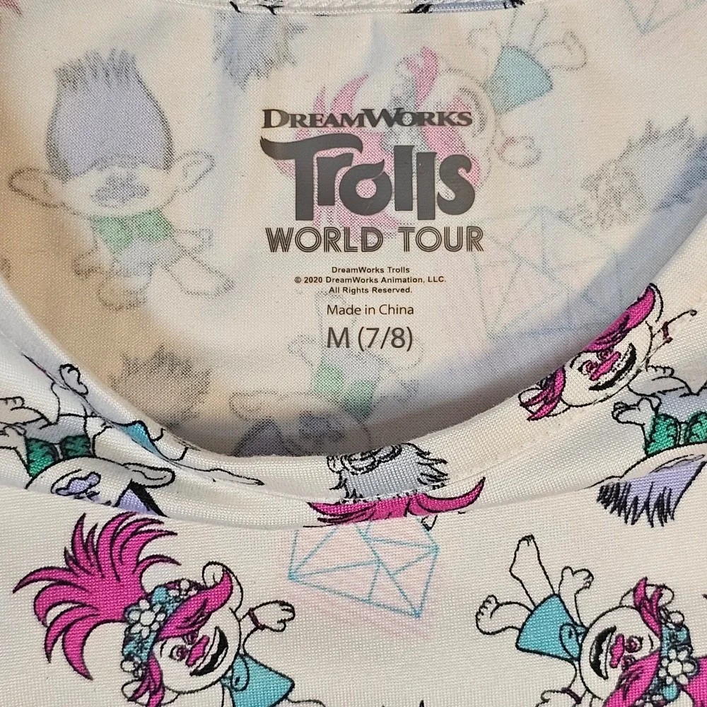 DreamWorks Trolls World Tour Girls Sleeveless Drop Waist Dress White Size M 7/8